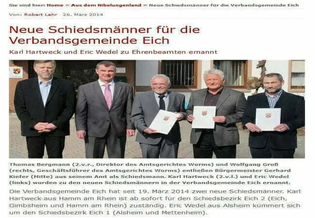 Neue Schiedsmänner für die Verbandsgemeinde Eich ernannt von Richter Bergmann AG Worms. Karl Hartweck und Eric Wedel im Ehrenamt bestätigt-01