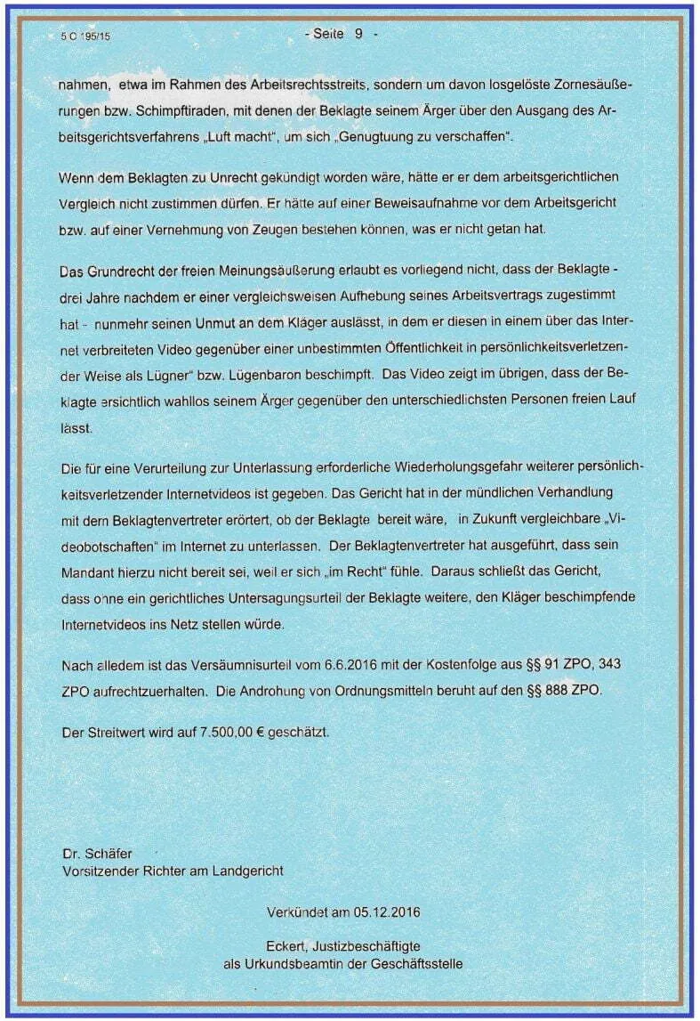 Landgericht Mainz Richter Schäfer Urteil für Thorsten Heck Eich und Ronja Heck Eich und LSH Anwaltskanzlei Pforzheim-09