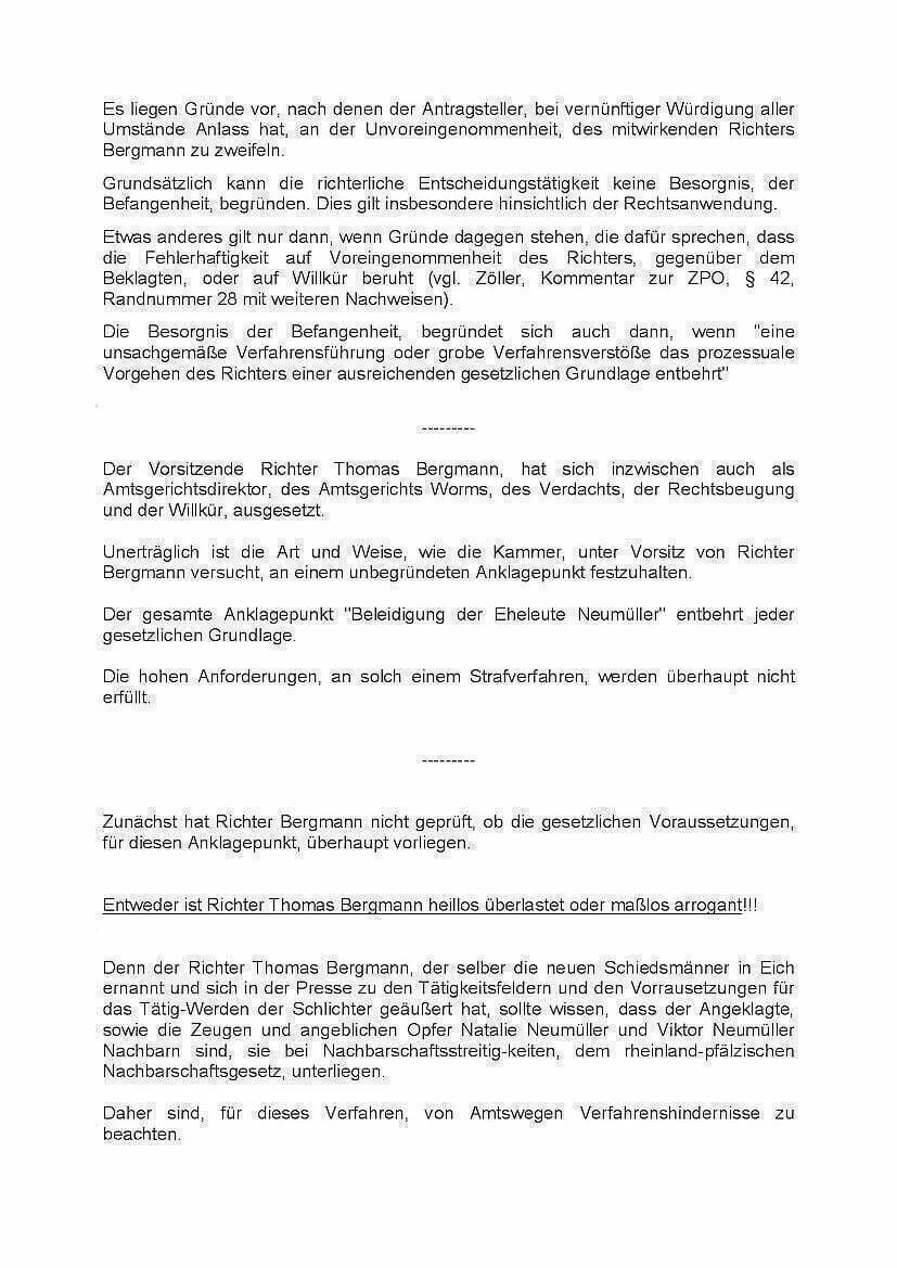 Befangenheitsantrag gegen Direktor Thomas Bergmann OLG Koblenz im Strafprozess am Amtsgericht Worms Seite-2