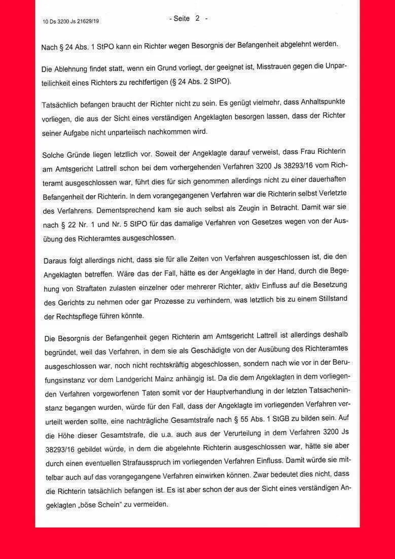 Direktor Rüdiger Orf Amtsgericht Worms sieht Befangenheitsantrag gegen Richterin Frauke Lattrell am Amtsgericht Worms als begründet an-02