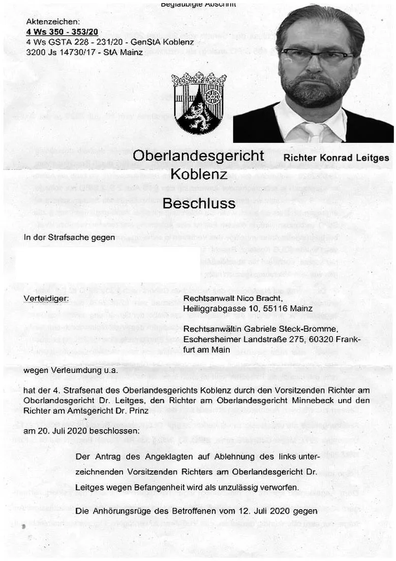 Beschluss Richter Konrad Leitges 4 Strafsenat Oberlandesgericht Koblenz Generalstaatsanwaltschaft Koblenz 20-07-2020 Seite-1