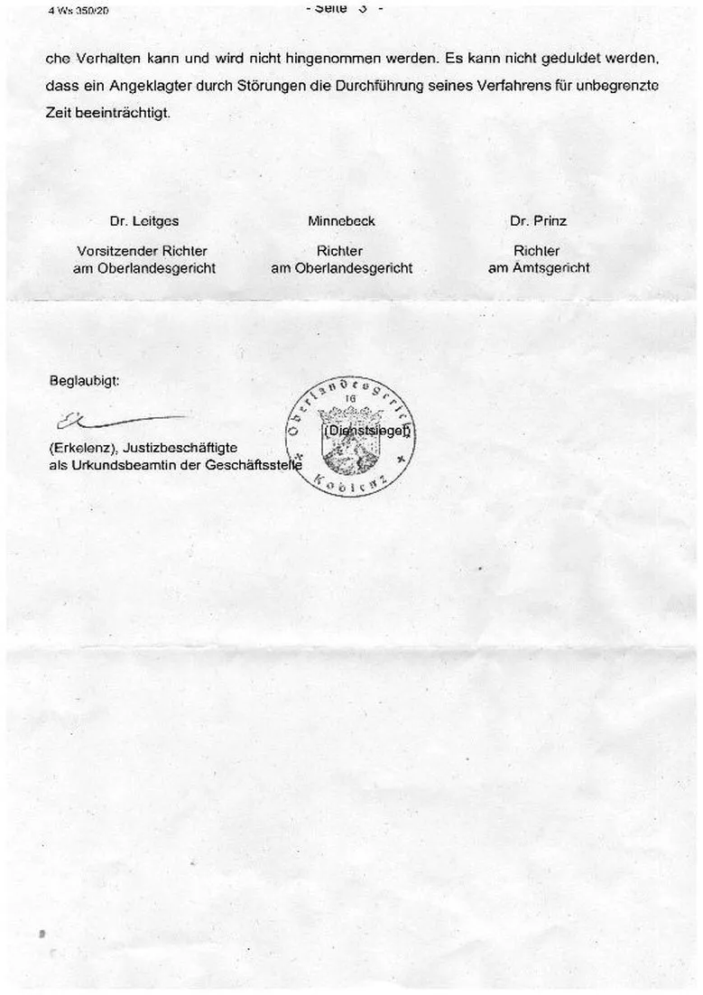 Beschluss Richter Konrad Leitges 4 Strafsenat Oberlandesgericht Koblenz Generalstaatsanwaltschaft Koblenz 20-07-2020 Seite-3