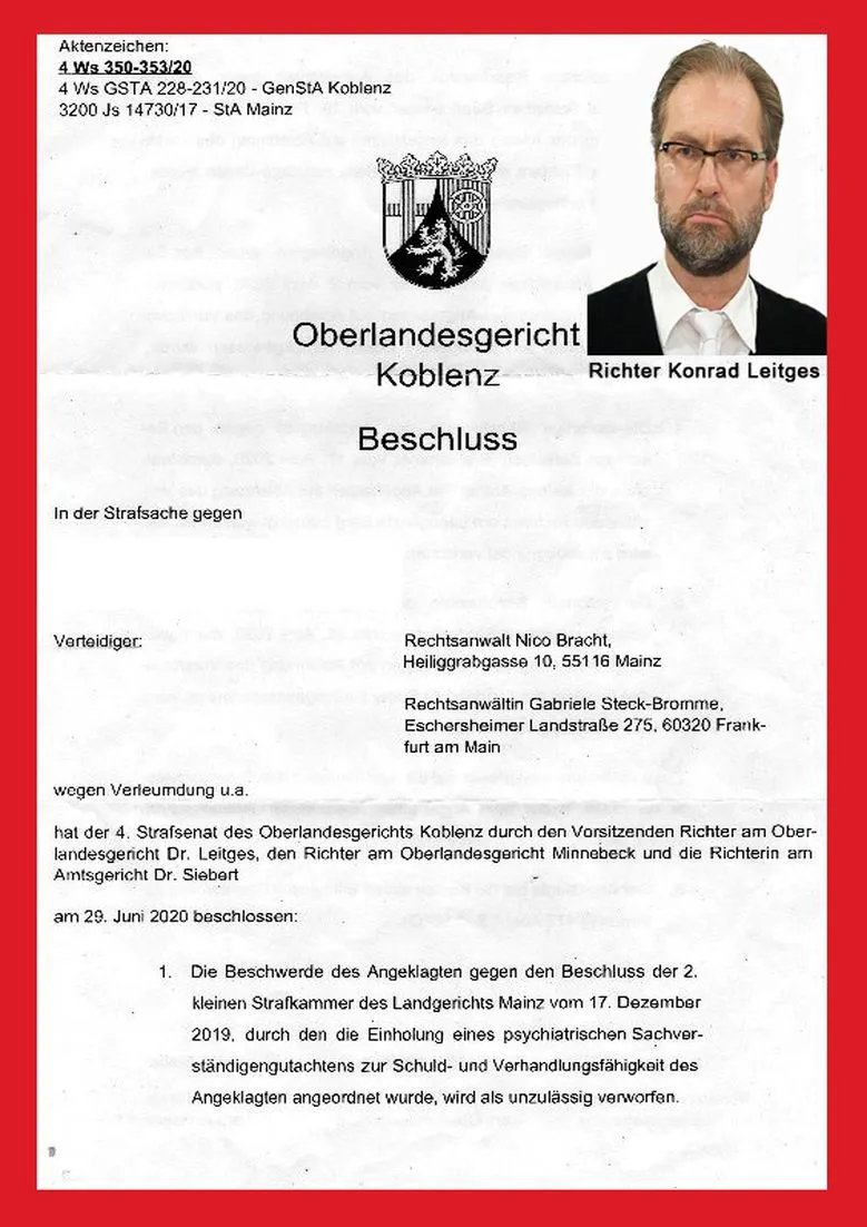 Beschluss Richter Konrad Leitges 4 Strafsenat Oberlandesgericht Koblenz Generalstaatsanwaltschaft Koblenz 29.06.2020-Seite-1