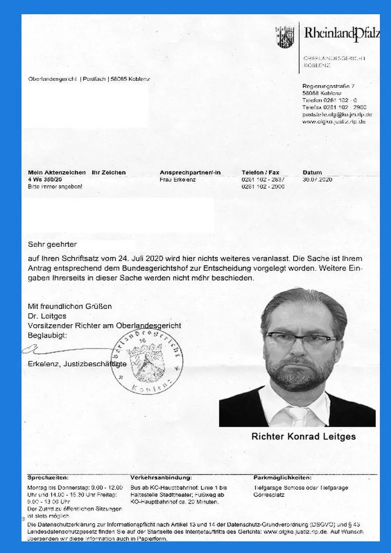 Beschluss Richter Konrad Leitges 4 Strafsenat Oberlandesgericht Koblenz Generalstaatsanwaltschaft Koblenz 30.07.2020 Verweisung an Bundesgerichtshof BGH