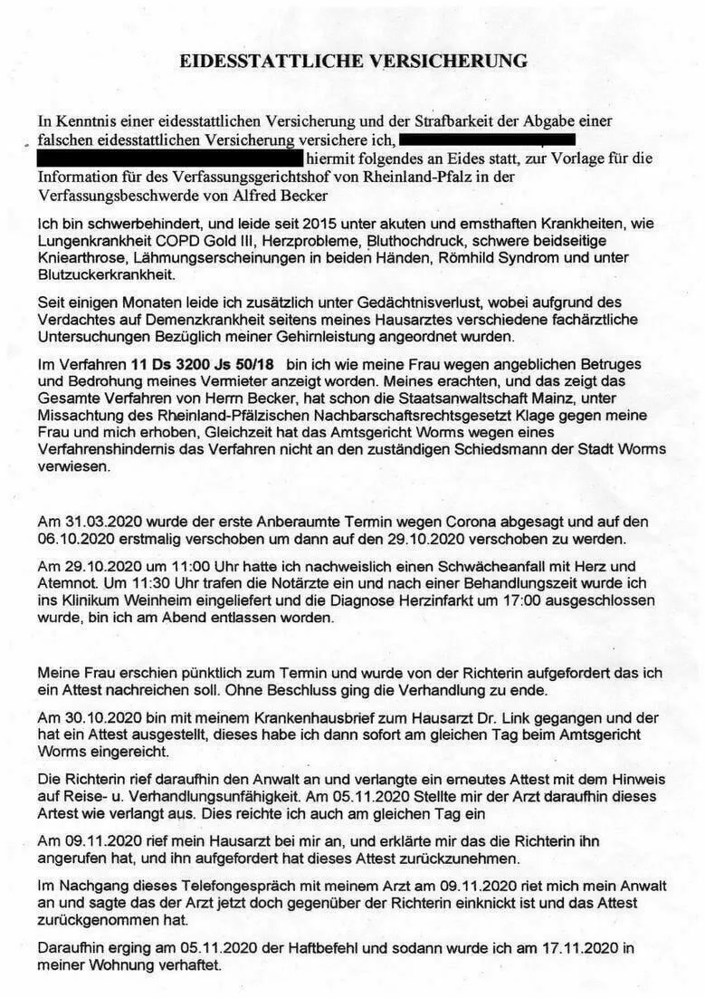 Richterin Karen Brandt Amtsgericht Worms OSta Rainer Hofius Staatsanwaltschaft Mainz Eidesstattliche Versicherung Seite-01