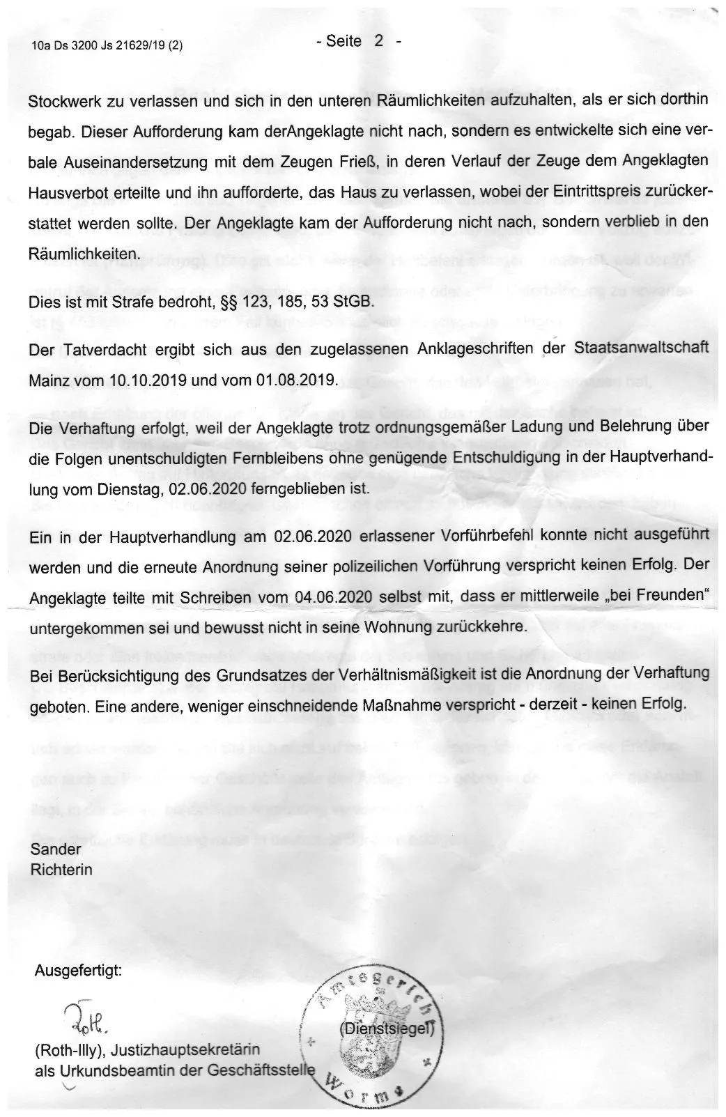 Haftbefehl Richterin Kim Naike Sander Landgericht Kaiserslautern Barbara Euler Staatsanwaltschaft Mainz CDU Messel Seite-02