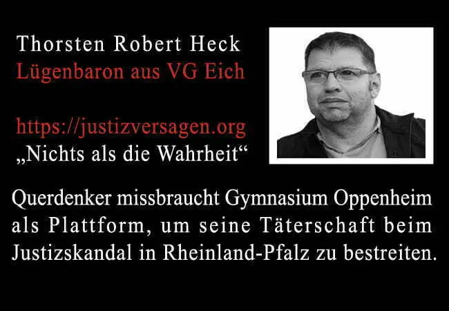 Querdenker missbraucht Gymnasium zu St. Katharinen Oppenheim als Plattform, um seine Täterschaft beim Justizskandal in Rheinland-Pfalz zu bestreiten