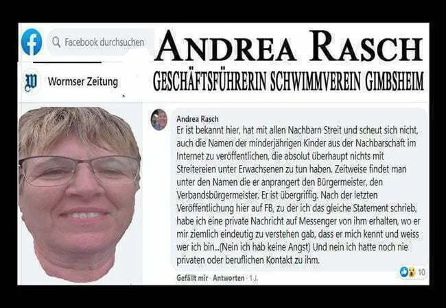 Andrea Rasch Geschäftsführerin Schwimmverein Gimbsheim gibt Johannes Götzen von der Wormser Zeitung zum Justizskandal in RLP ein Interview