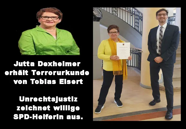 Jutta Dexheimer Flonheim Kreistagsfraktion SPD Alzey Worms erhält Terrorurkunde von Tobias Eisert LG Mainz. Kathrin Anklam-Trapp freut sich.