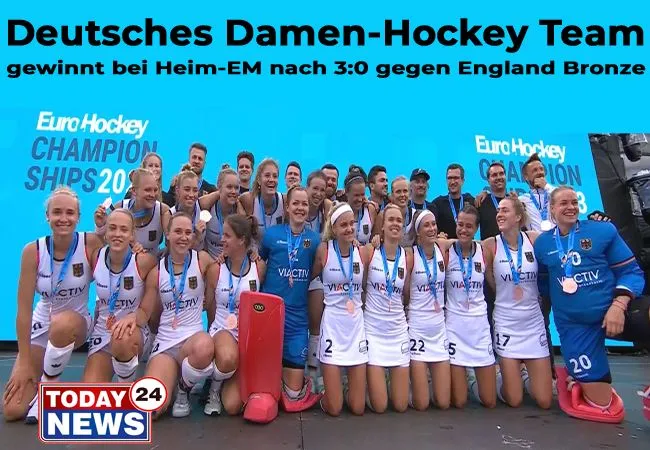 Deutsches Damen-Hockey Team gewinnt bei Heim-EM nach 3:0 gegen England Bronze. Im Halbfinale war das Team knapp an Belgien gescheitert