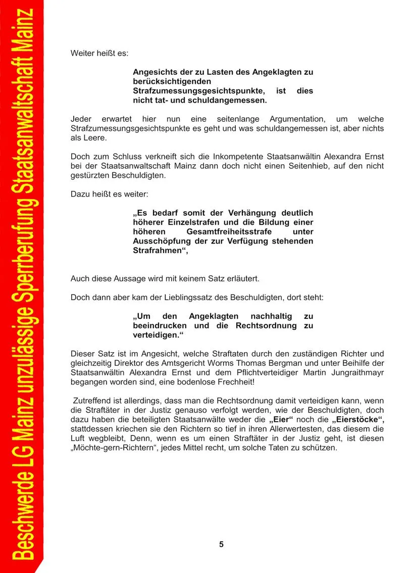 Beschwerde Unzulässige Sperrberufung Staatsanwaltschaft Mainz Rainer Hofius Barbara Euler Nadine Moormann Alexandra Ernst und Andrea Keller-05