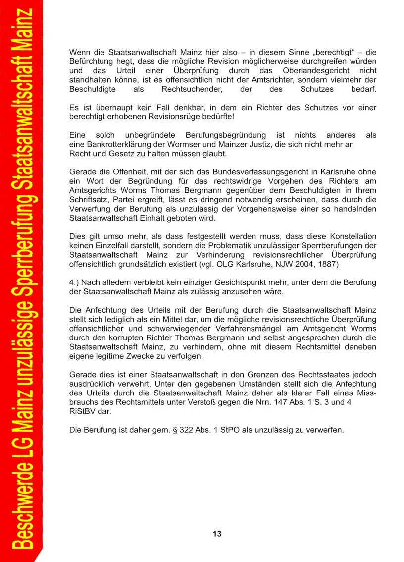Beschwerde Unzulässige Sperrberufung Staatsanwaltschaft Mainz Rainer Hofius Barbara Euler Nadine Moormann Alexandra Ernst und Andrea Keller-13