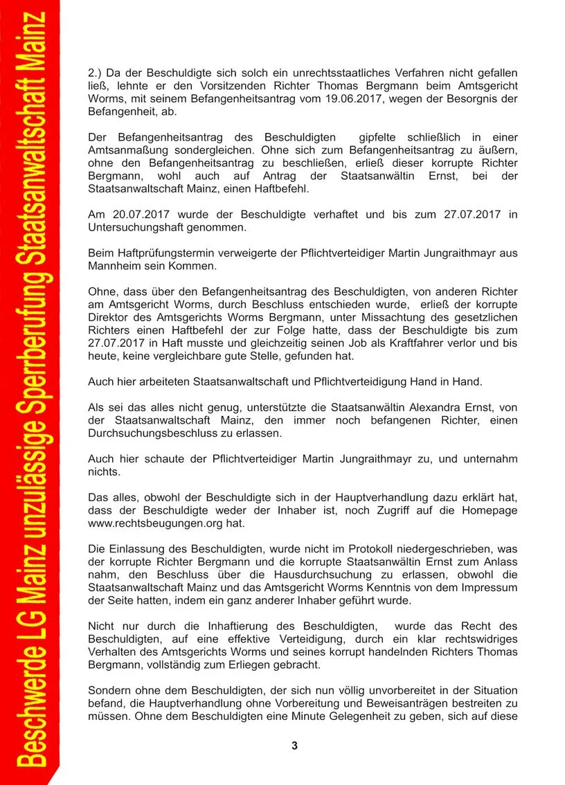 Beschwerde Unzulässige Sperrberufung Staatsanwaltschaft Mainz Rainer Hofius Barbara Euler Nadine Moormann Alexandra Ernst und Andrea Keller-03