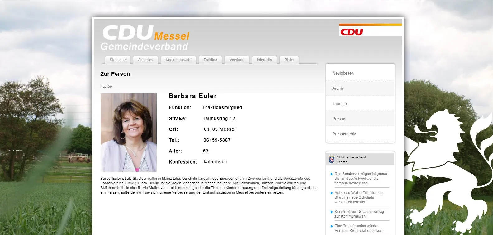 Kandidatenprofil von Barbara Euler CDU Messel Staatsanwaltschaft Mainz für Kommunalwahl Hessen 2021